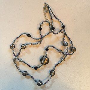Black Silver 20" Glass Bead Double Necklace
